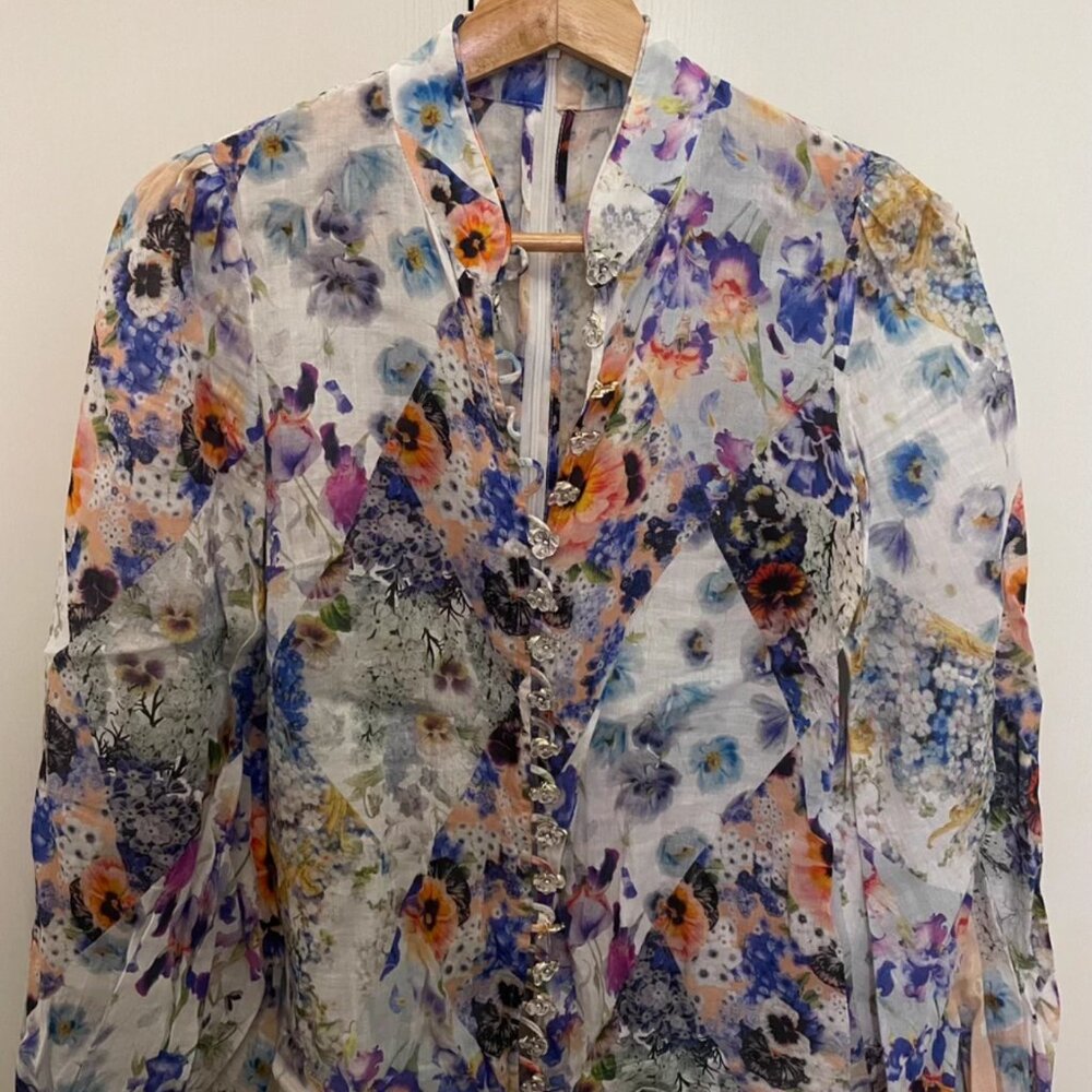 Zimmermann Printed Linen Shirt   Size 0
